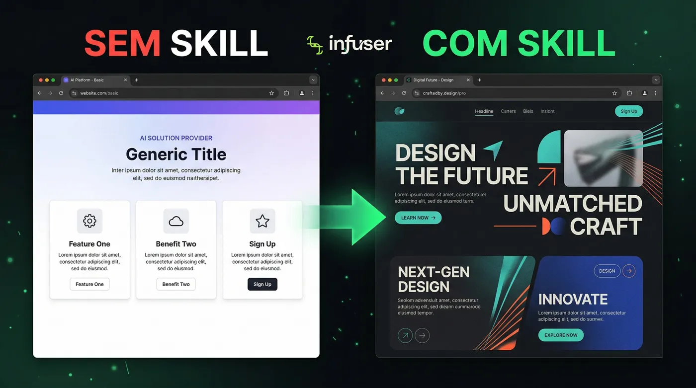 Comparação: sem skill vs com skill — resultado visual completamente diferente