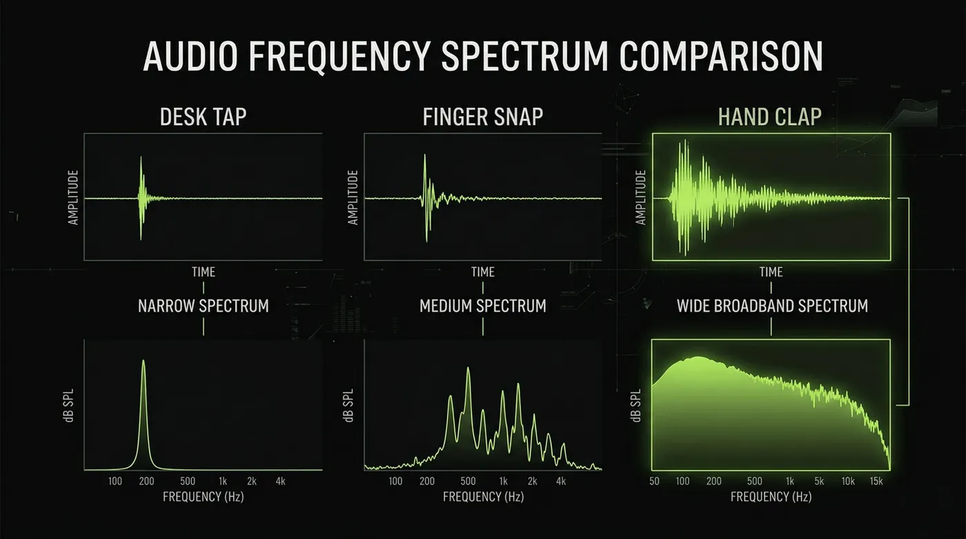 Comparacao de espectros: batida na mesa vs estalo vs palma