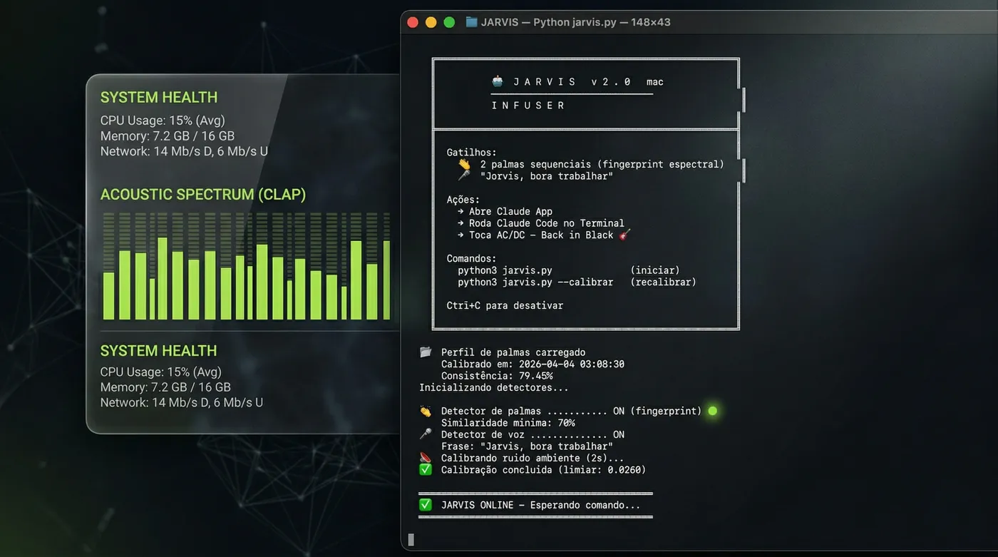 Terminal macOS com JARVIS rodando